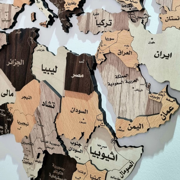 خريطة العالم الخشبية لون سموكي 3D